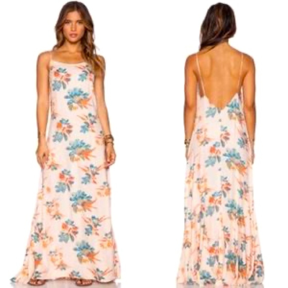 Free People floral‎ spaghetti straps Backless Resort Beach Bohemian maxi dress M